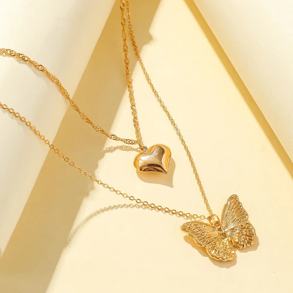 Vintage Butterfly Necklace Women Golden Stainless Steel Blade Snake Chains Aesthetic Charms Choker Women jewelry Gift To Mujer Pi-Mart