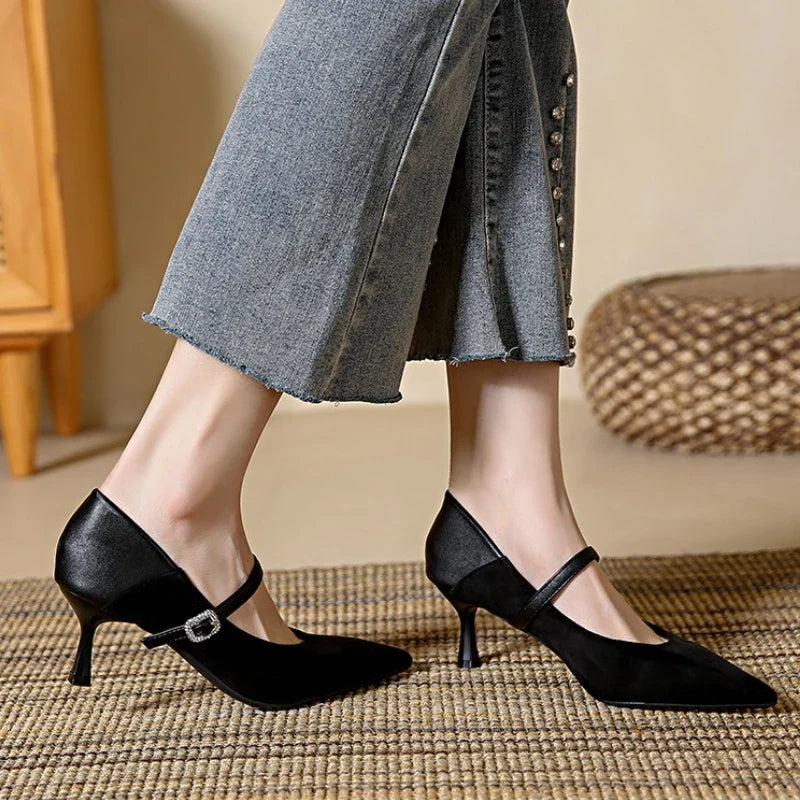 Pointed Toe Leopard Sexy Heels Women Elegant Thin High Heel Designer Pumps Dress Shoes Fashion Buckle Shallow Zapatos De Mujer LadyShow.Store