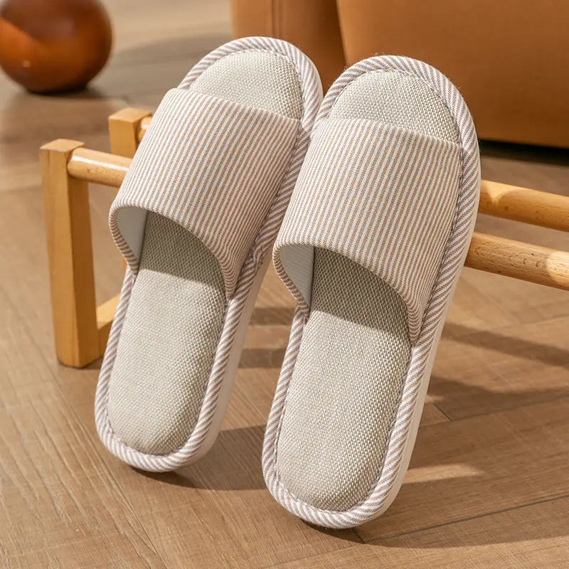 Four Season Linen Home Slippers Women Indoor Bedroom Women House Slides Autumn Unisex Lovers Shoes Adults Outdoor Casual Sandals LadyShow.Store