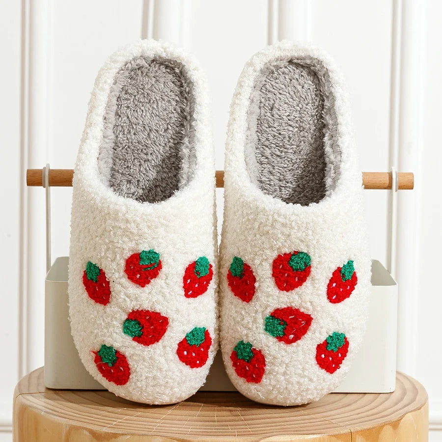 Cute Fruit Women Slippers Winter Indoor Warm Soft Sole Breathable Comfort Anti-slip Bedroom Causal Flat Cotton Shoes LadyShow.Store