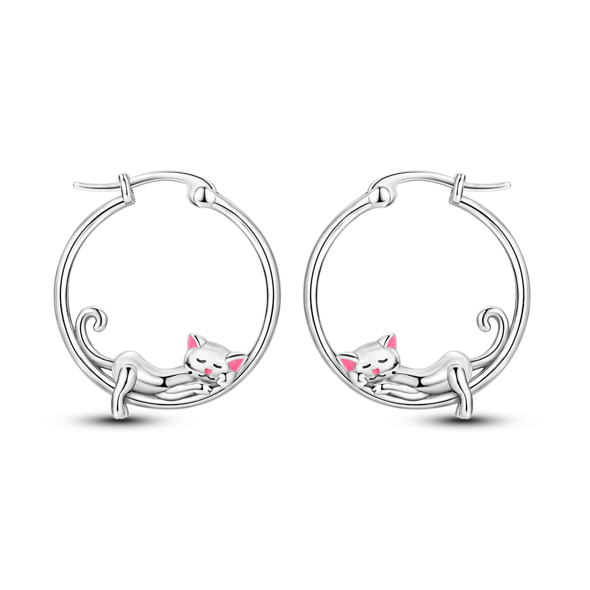 925 Sterling Silver Cute Lazy Cat Animal Pet Earrings Jewelry Hoop Earrings For Women Jewelry Birthday Party Fine Gifts Pi-Mart