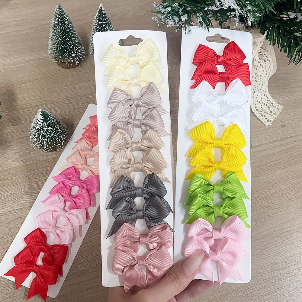 10Pcs/Set Solid Color Kids Bows Hair Clips for Baby Girls Handmade Ribbon Bowknot Hairpin Barrettes New Year Hair Accessories Pi-Mart