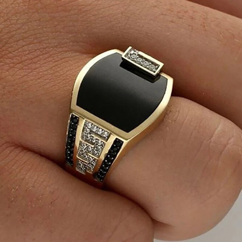 1PC/Lot Men's Silver Gold Alloy Drip-Glaze Rhinestone Wide Band Ring Perfect For Daily Wear Great Accessory Gift Pi-Mart