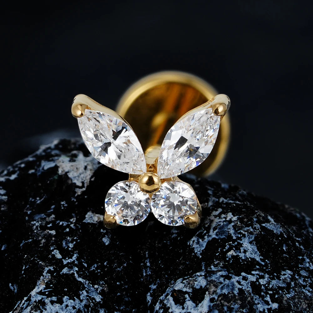 Right Grand ASTM F136 Titanium 16G Mini Butterfly CZ Labret Tragus Cartilage Conch Forward Helix Stud Nose Piercing Body Jewelry Pi-Mart