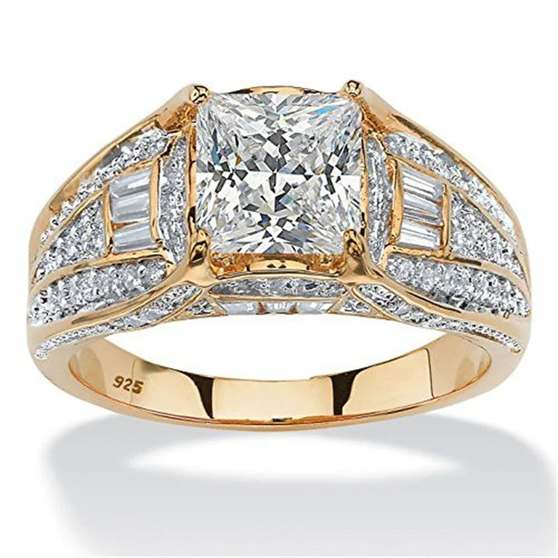 Aesthetic Inlaid White CZ Women's Ring Dazzling Gold Color Geometry Daily Wear Party Jewelry Anniversary Gift Pi-Mart