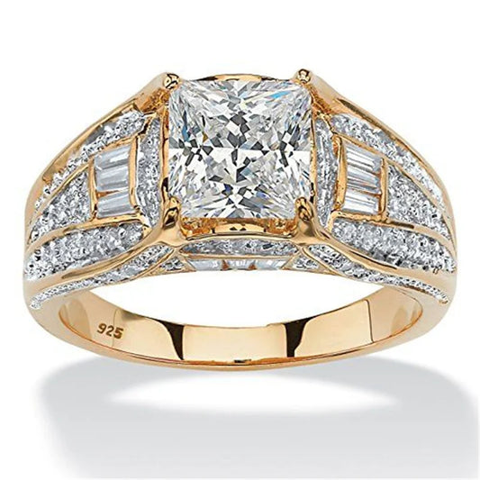 Aesthetic Inlaid White CZ Women's Ring Dazzling Gold Color Geometry Daily Wear Party Jewelry Anniversary Gift Pi-Mart