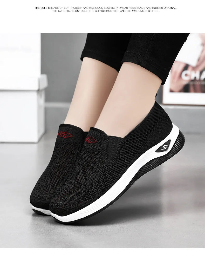 Women's Shoes Spring and Autumn New Mesh Breathable Casual Shoes Outdoor Lightweight Non-slip Wedge Heel Thick-soled Sneakers Pi-Mart