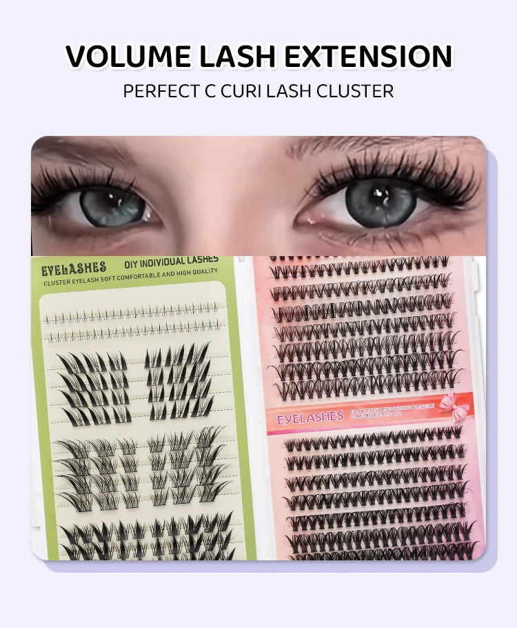 DINGSEN Eyelash Clusters Book Large Capacity Volume Individual Lashes Book Natural Long DIY Cluster Eyelash Extensions Makeup Pi-Mart