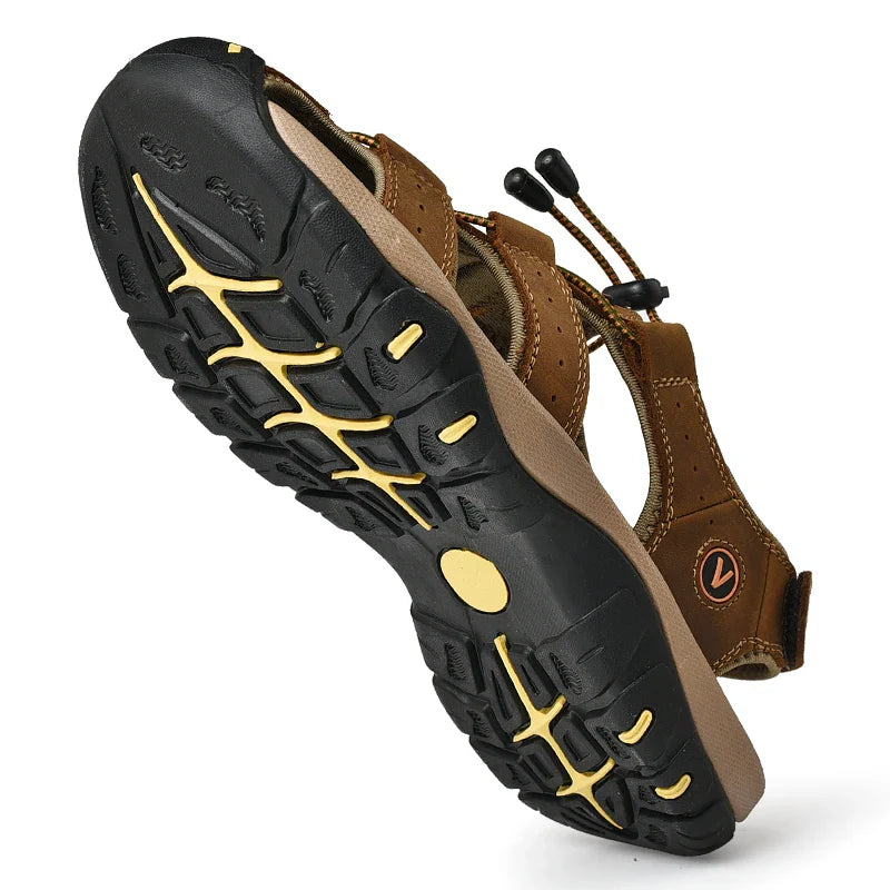 Summer Men Sandals Genuine Leather Mens Casual Shoes Outdoor Men Leather Sandals for Men Beach Shoes Roman Shoes Plus Size 38-48 LadyShow.Store