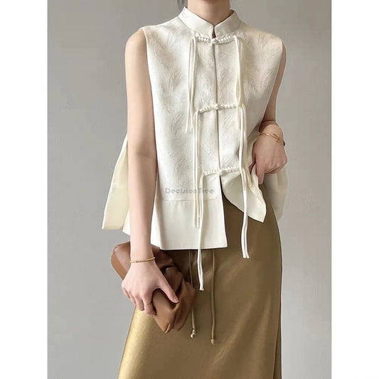 2026 spring new chinese new style plate buckle waistcoat jacket jacquard stand collar sleeveless retro women cheongsam waistcoat Pi-Mart
