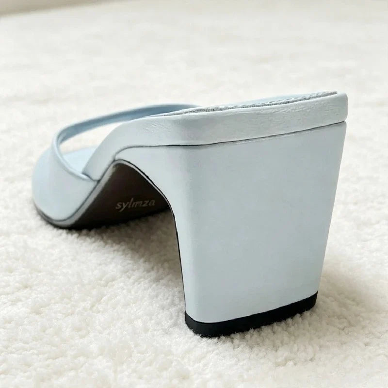 Soft Leather PU Mule Sandals Women Fashion Square Toe Design Slingback Heels for Ladies Elegant Commuting Office Slide Sandals LadyShow.Store