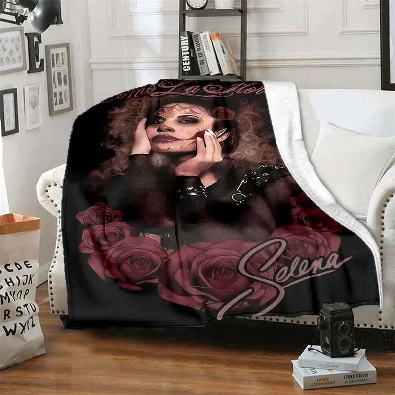 Selena Quintanilla Vintage Blanket Art Flannel Soft Warm Plush Blanket for Sofa Bed Bedroom Living Room Travel Picnic Blanket Pi-Mart