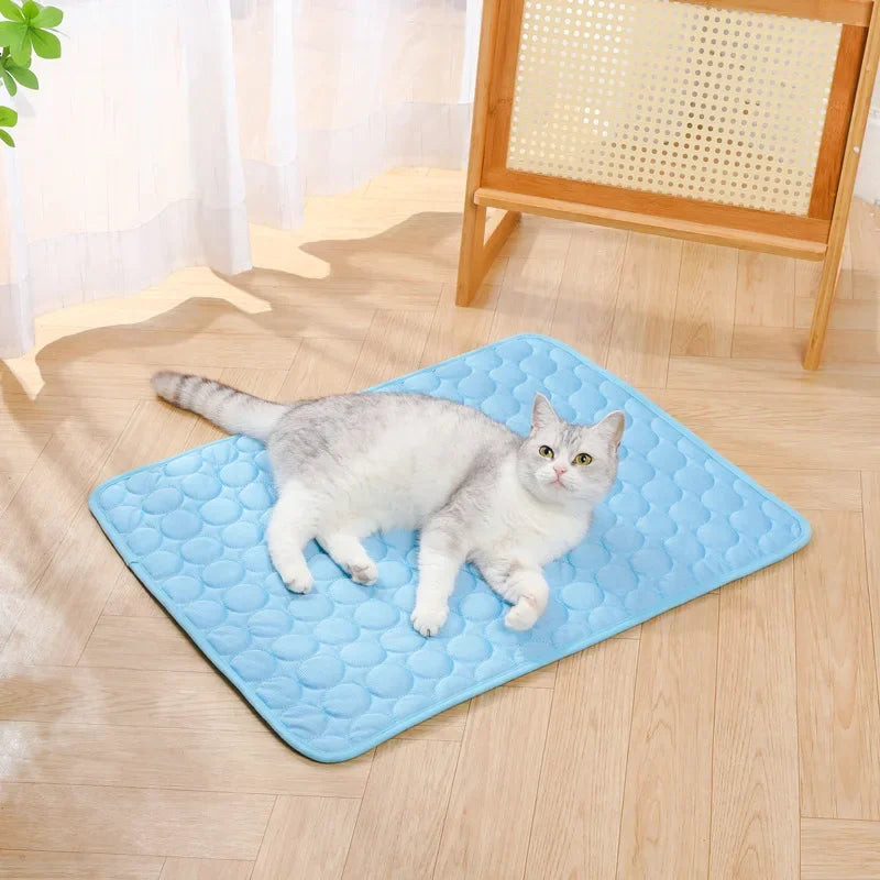 Summer Pet Ice Pad Cool Sleeping Mat Breathable Ice Silk Washable Pet Bed Durable Dog Cat Cushion Pet Supplies for Home Outdoor Pi-Mart