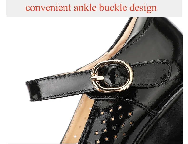 5.5cm 7.5cm Small Size 33 Breathable Cutout Block Heels Shoes Mary Janes 2026 Soft Leather Platform Pumps for Mom Dance Model Pi-Mart