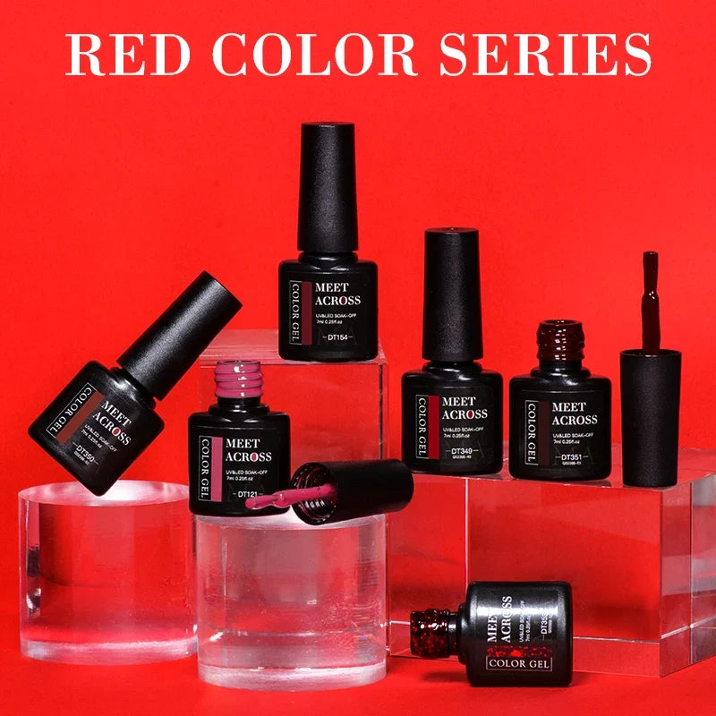 MEET ACROSS 7ml Wine Red Gel Nail Polish Long-Lasting French Style Gel Nail Supplies For Manicure DIY Design Nail Art Varnish Tri Light Beauty