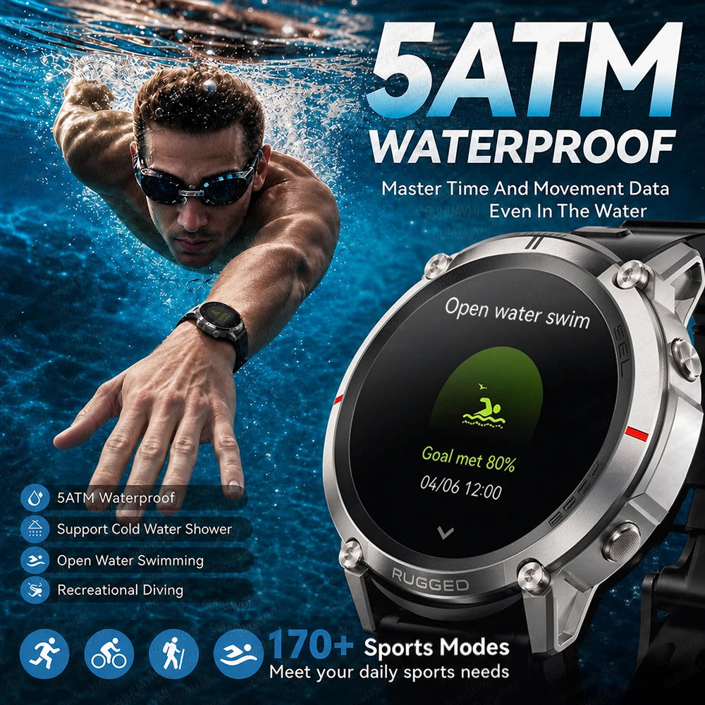 2026 Military Satellite Offline Map GPS Smart Watch Men 1.43''AMOLED Bluetooth Call Compass 5ATM Waterproof 170+Sport Smartwatch Pi-Mart