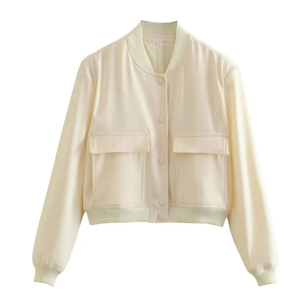Women Fashion With Pockets Bomber Jacket Coats Vintage Long Sleeve Front Button Casual Female Outerwear Chic Tops LadyShow.Store