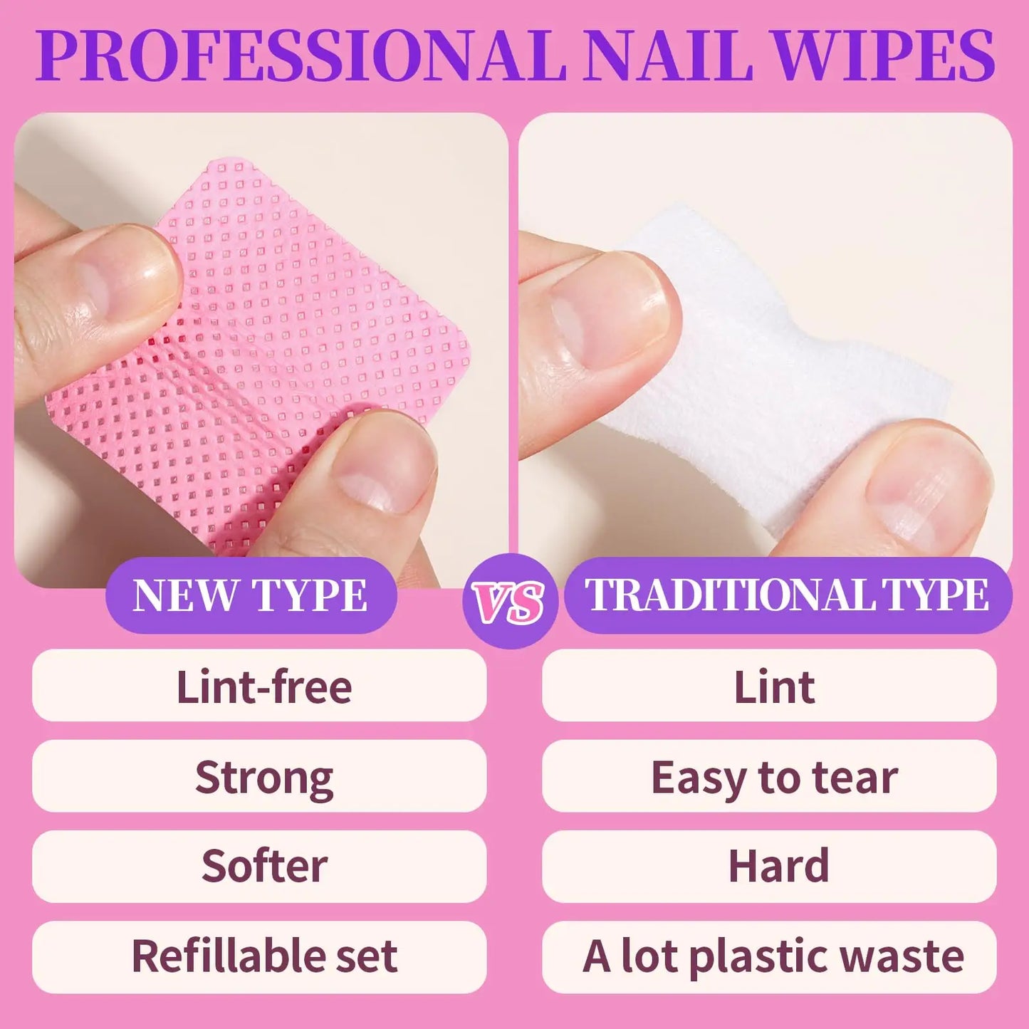 50Pcs Lint Free Nail Wipes Eyelash Extension Glue Wipes Cleaner Cloth Non-Woven Fabric Nail Gel Polish Remover Cotton Pads Tri Light Beauty