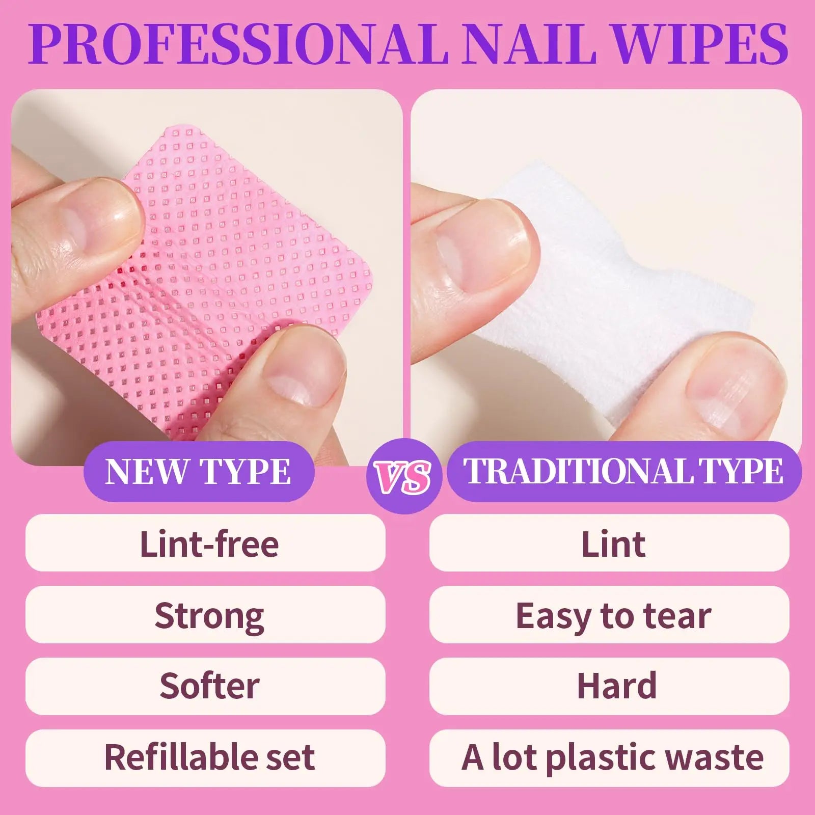 50Pcs Lint Free Nail Wipes Eyelash Extension Glue Wipes Cleaner Cloth Non-Woven Fabric Nail Gel Polish Remover Cotton Pads Tri Light Beauty