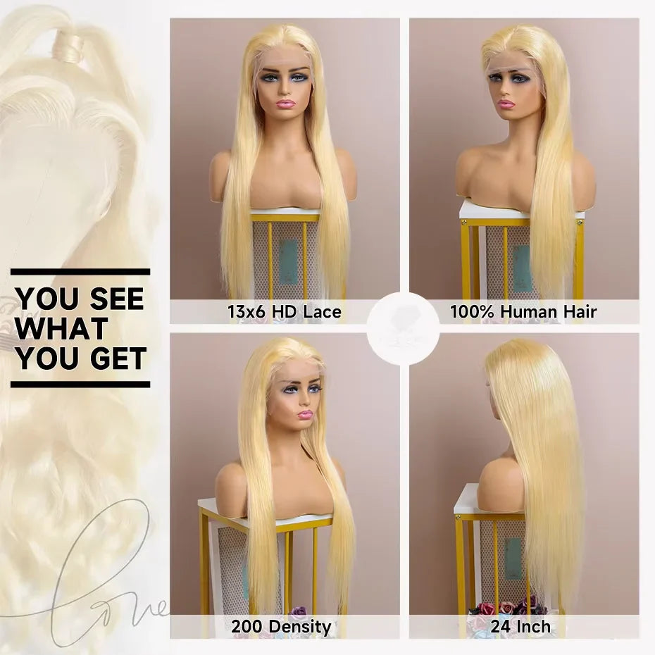 613 HD Lace Frontal Wig 13x6 Straight Human Hair Wigs Blonde Human Lace Front Wig 200% Density 36 inch Lace Front Human Hair Wig LadyShow.Store