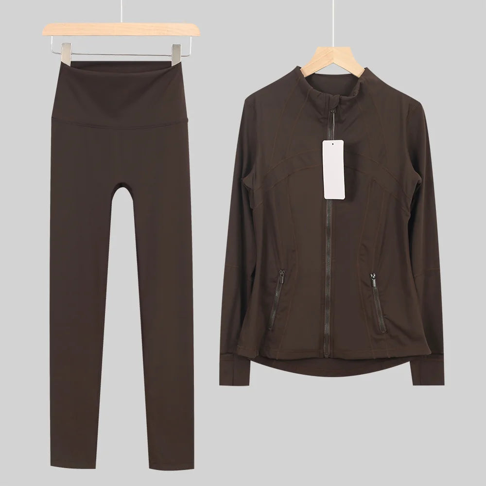 2026 New Yoga Sport Jacket Set Women's Yoga Clothes Running Fitness Jacket Active Wear Clothing Nine-point Pants Pi-Mart