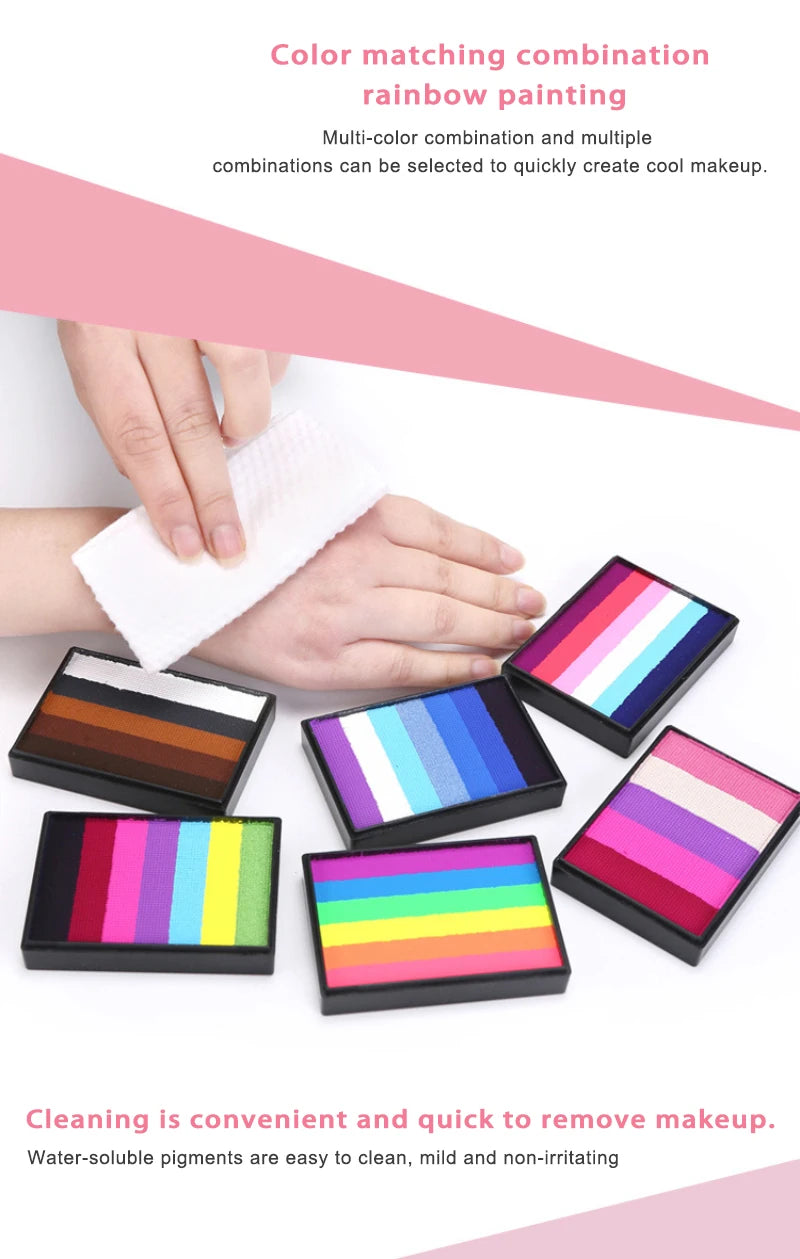 50g Facial and Body Paint Palette,Non-Toxic Rainbow Water-Soluble Body Paint for Rainbow Festival,Cosplay,Party,Art,Stage Makeup Pi-Mart