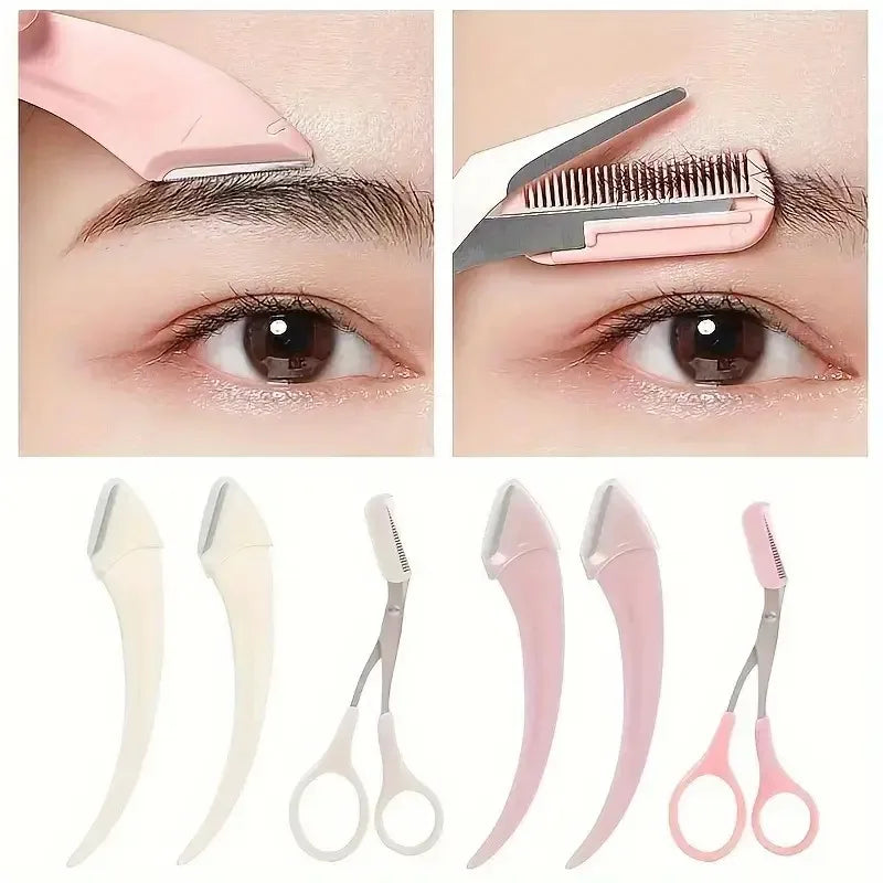 Eyebrow Trimmer Set, Curved Eyebrow Razor, Eyebrow Scissors With Comb, Convenient Easy Beauty Tools For Beginners Pi-Mart