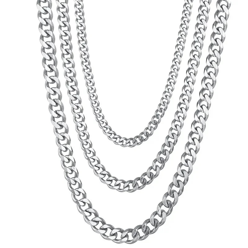 3.5-7MM Wide Stainless Steel Necklaces For Men Punk Cuban Link Chain Choker Women Hip Hop Fashion Party Jewelry Accessories Pi-Mart