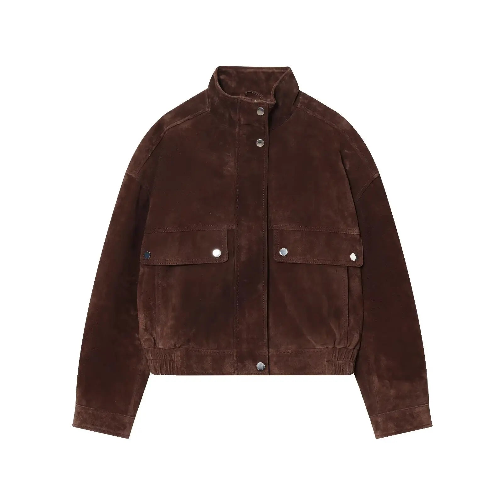 Women Suede Leather Jacket with Pockets Autumn Fashion High Collar Long Sleeve Button Jacket Lady Coats Causal Female Chic Tops LadyShow.Store