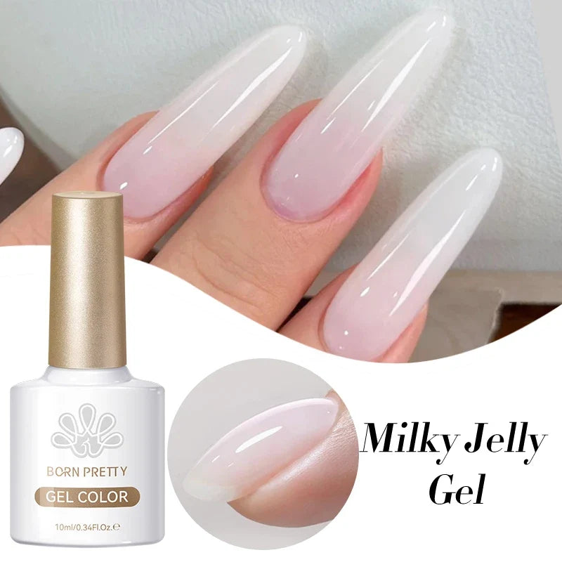 BORN PRETTY 10ml Milky Jelly White Gel Nail Polish Translucent Semi Permanent Soak Off UV LED Gel Varnish Manicure Nail Art Tri Light Beauty
