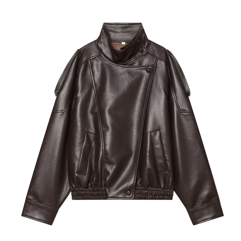 Women's Faux Leather Jacket New Fashion Long Sleeve Versatile Jacket Personality Chic Women Coat Autumn Winter Ladies Outerwear LadyShow.Store