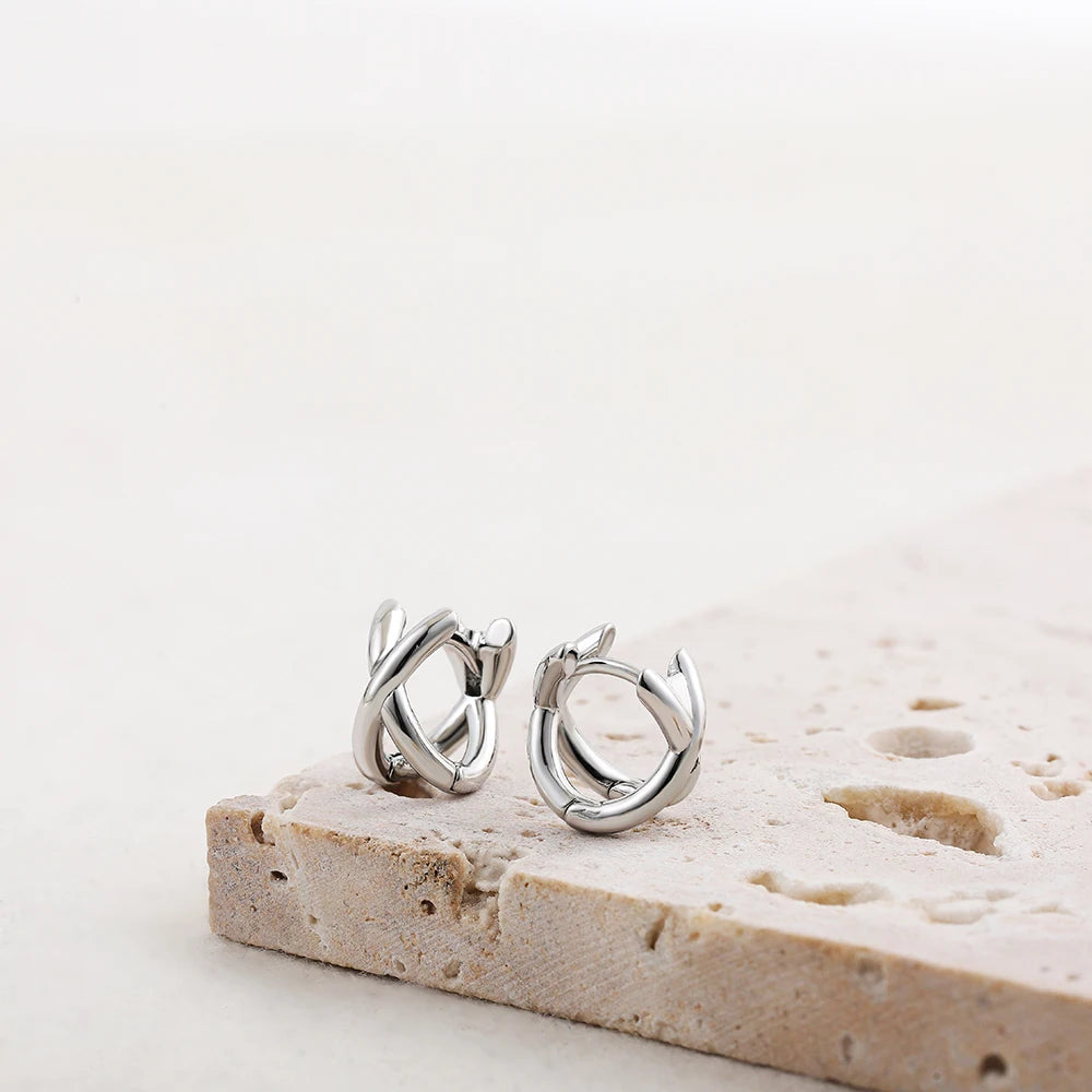 Criss-cross Gold Silver Colors Tiny HuggieHoop Earrings for Women Mini Small Ear Buckle Cartilage Piercing Earrings Punk Jewelry Pi-Mart