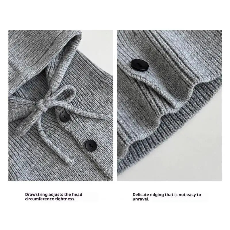 Winter Balaclava Hat Warm Knitted Women's Hood Hat Solid Color One-piece Neck Pullover Cap Outdoor Cashmere Caps Pi-Mart