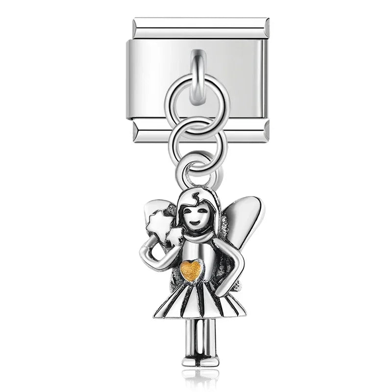 Hapiship 9mm Width Original Daisy Unicorn Angel Cup Santa Claus Italian Charm Fit Bracelet Stainless Steel Jewelry Making DJ050 Pi-Mart