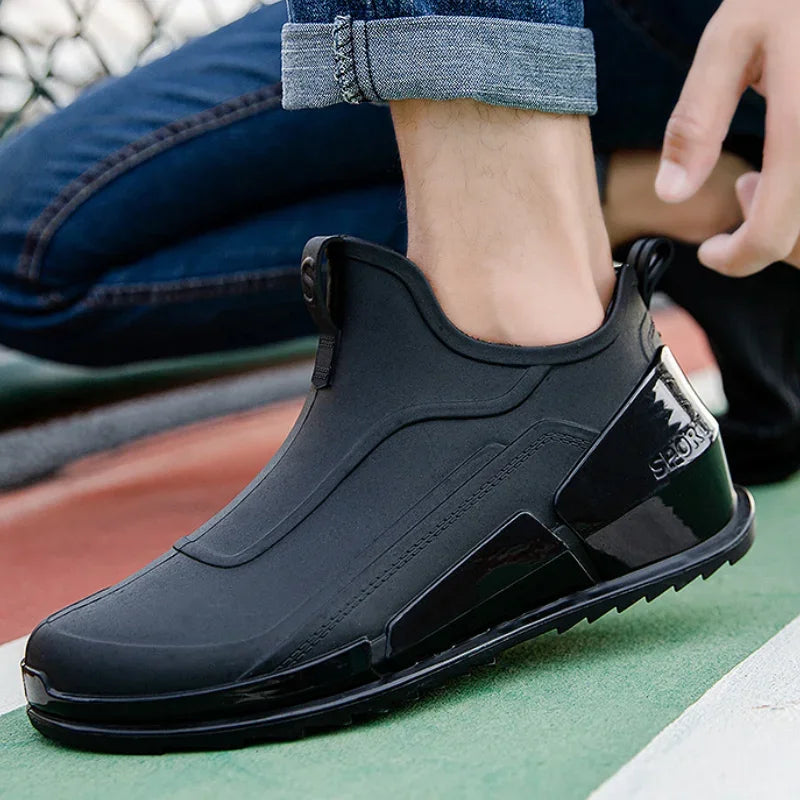 Men's Rain Boots Ankle Waterproof Shoes Men Casual Fishing Work Shoes Slip on Non-slip Rain Shoes Womens Kitchen Rubber Shoes Pi-Mart