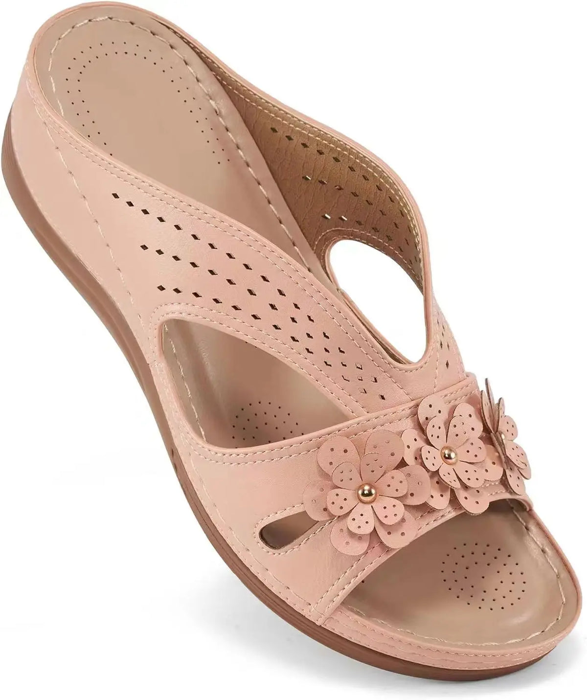 New Women's Slippers Casual Flower Hollow Wedge Beach Shoes Outdoor Fashion Platform Comfortable Non-slip Sandals Plus size 43 Pi-Mart