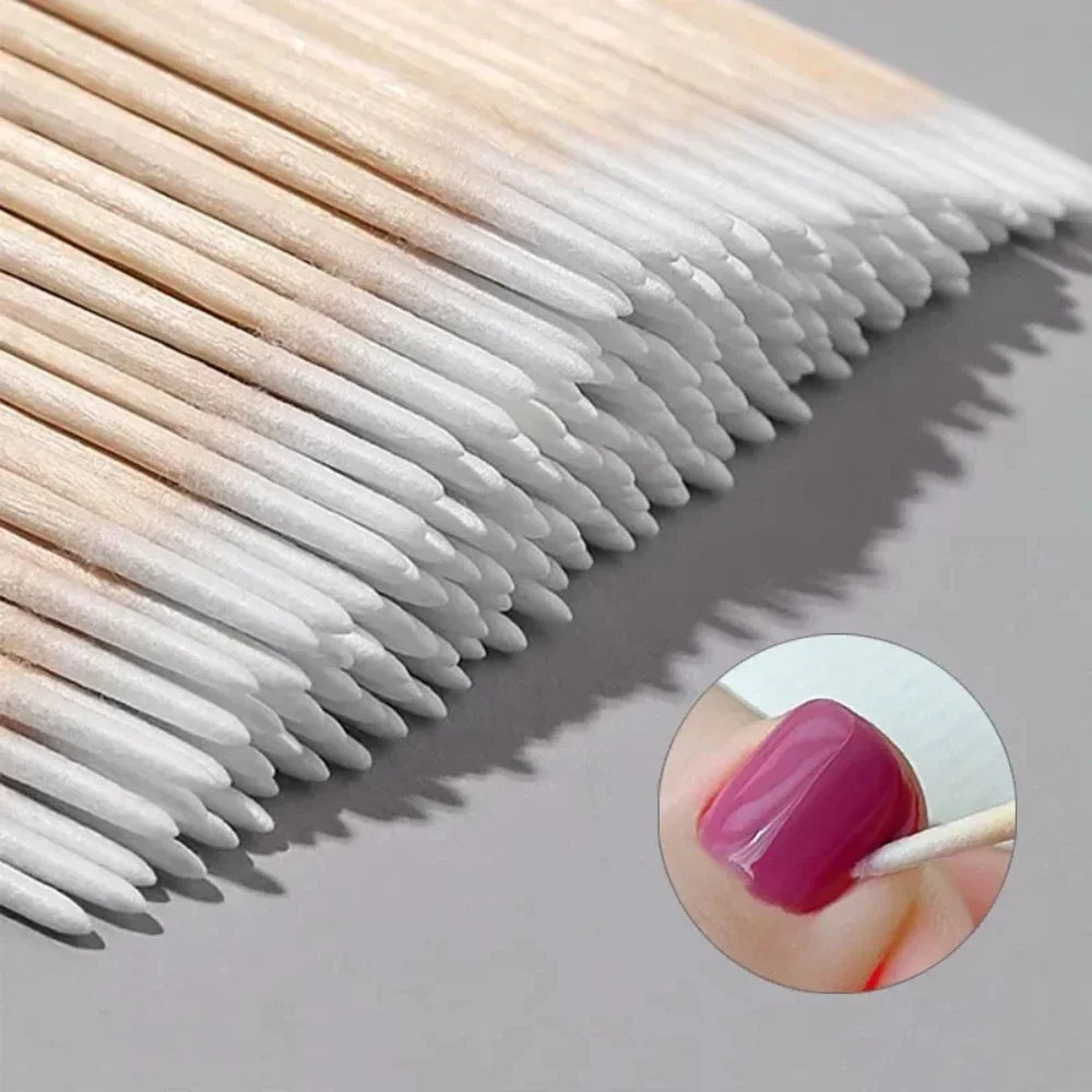 100/300/500 Nails Wooden Tip Cotton Stick Buds Disposable Ultra-Detail Corrector Nail Polish Remover Clean Sticks Manicure Tools Tri Light Beauty