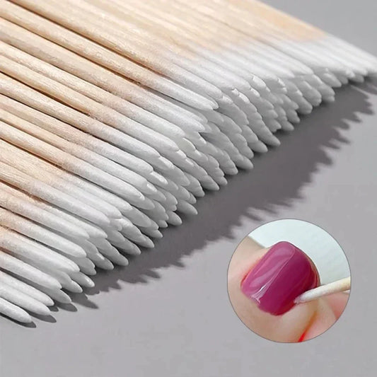 100/300/500 Nails Wooden Tip Cotton Stick Buds Disposable Ultra-Detail Corrector Nail Polish Remover Clean Sticks Manicure Tools Tri Light Beauty