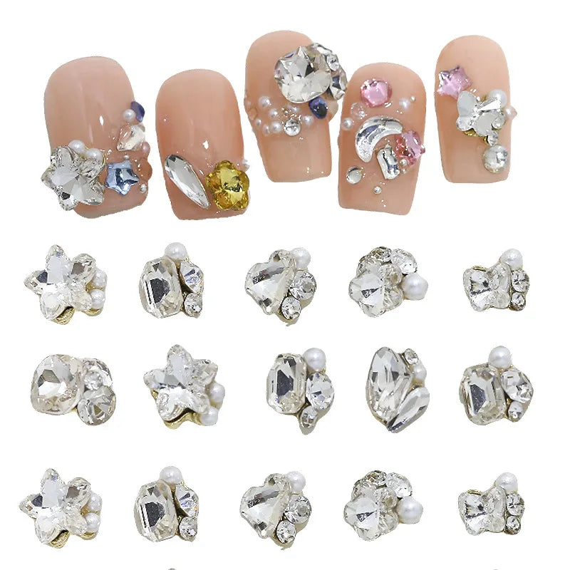 10pc Flash Mini Nail Art Diamond Pile Accessories White Heart Butterfly Fat Square Snowflake Nail Charms DIY Nail Art Decoration Pi-Mart