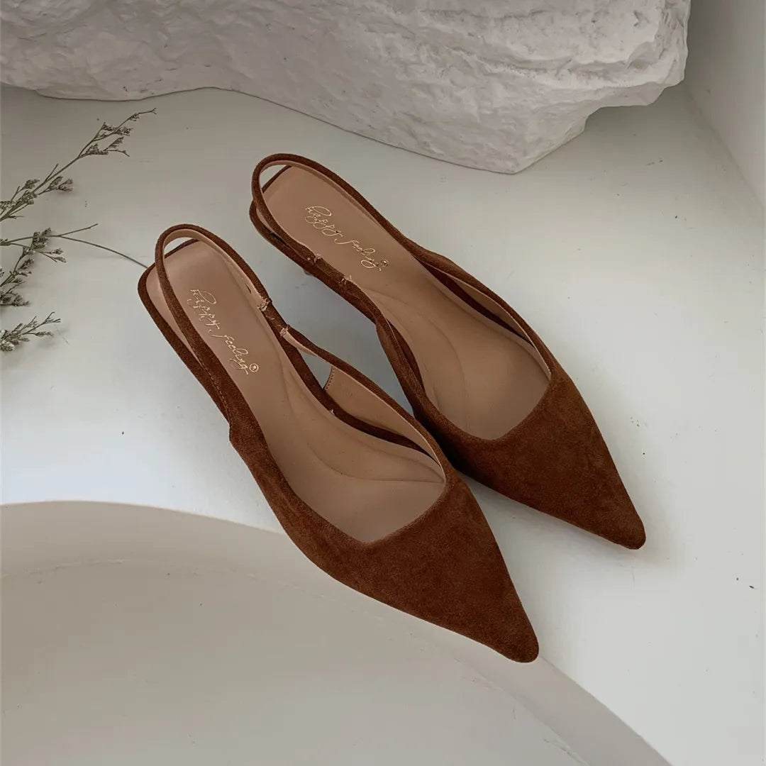 Bailamos Women Sandals Pointed Toe Elegant Low-heel Shoes Summer Fashion Slingback Woman Mules Shoes Pumps Dress Shoes LadyShow.Store