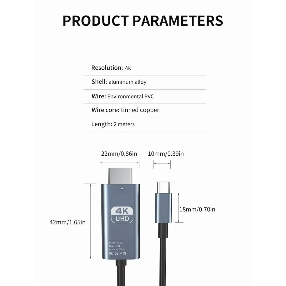 4K HD Video Conversion Cable Typec To Hdtv Same Screen Cable TV Computer 2 Meters Braided Screen Projection Cable Pi-Mart