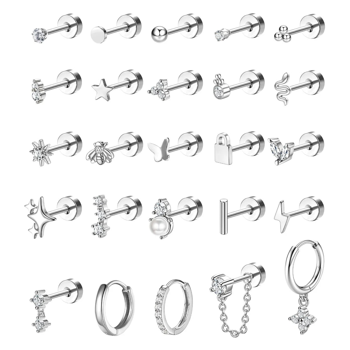 Bobisty 1pc Earrings for Sensitive Ears Surgical Stainless Steel Earrings for Women Dainty Flat Back Earring Stud Hoop Cartilage Pi-Mart