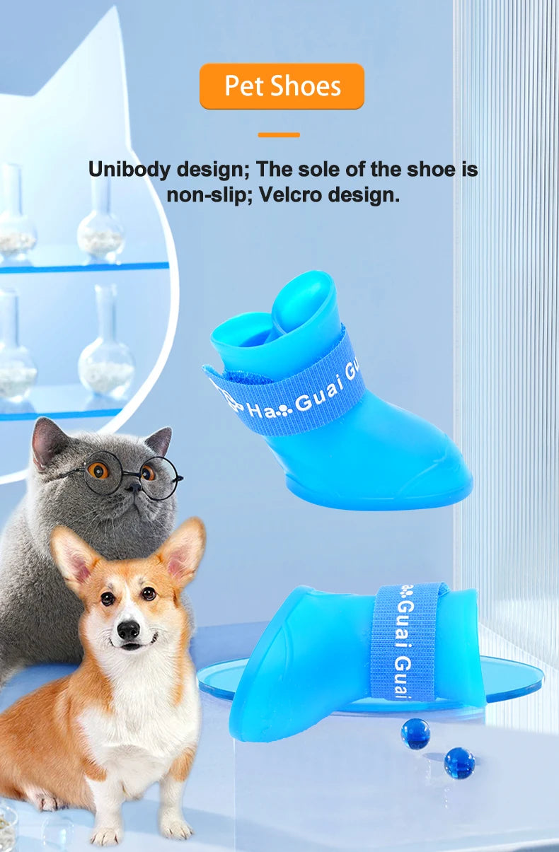 Pet silicone rain shoes anti-dirty non-slip waterproof dog shoes soft bottom footwear small dogs cats teddy Shoes Pi-Mart