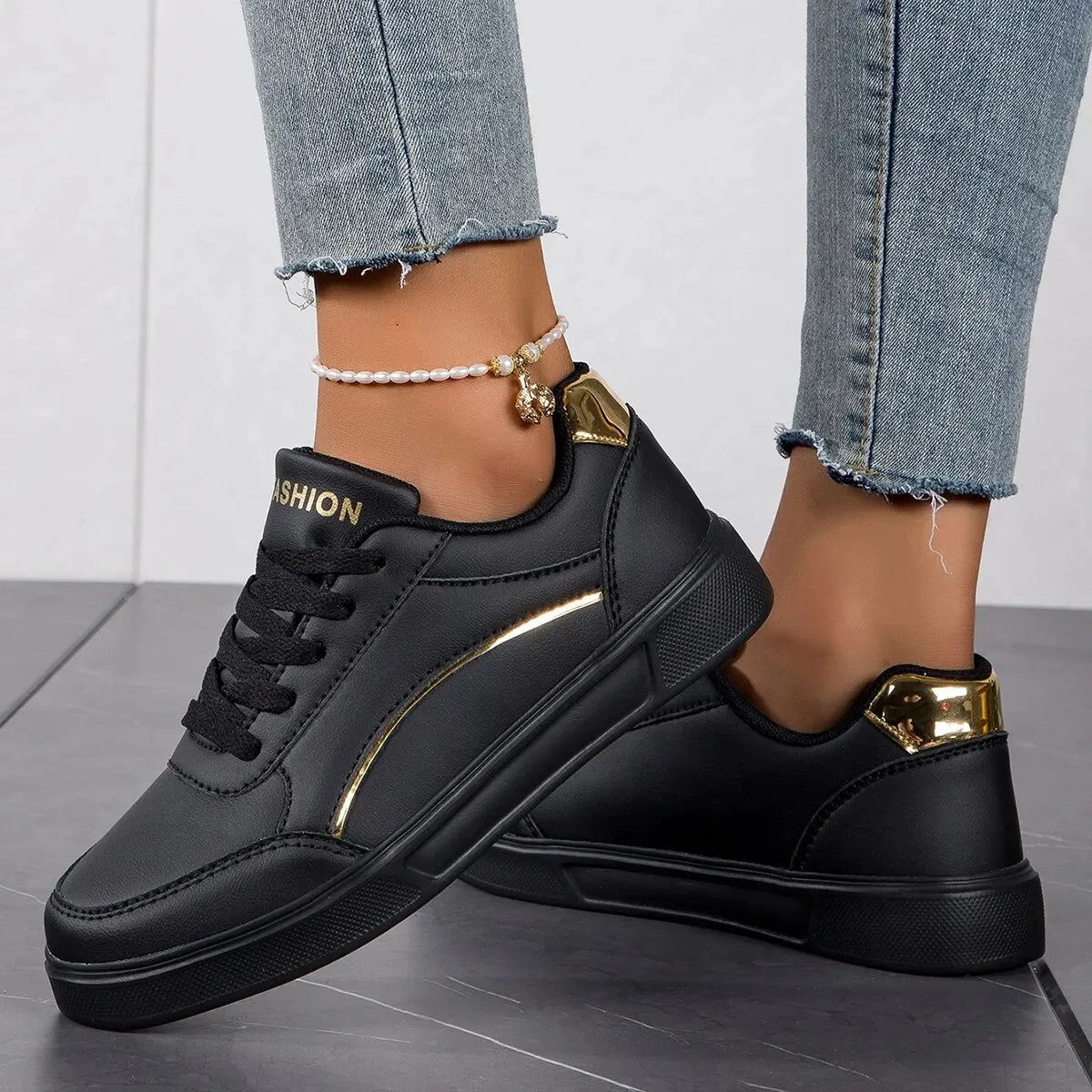 Baasploa Women Casual Sneakers Leather Platform Sneakers for Women Classics Comfort Skateboarding Shoes Non-Slip LadyShow.Store