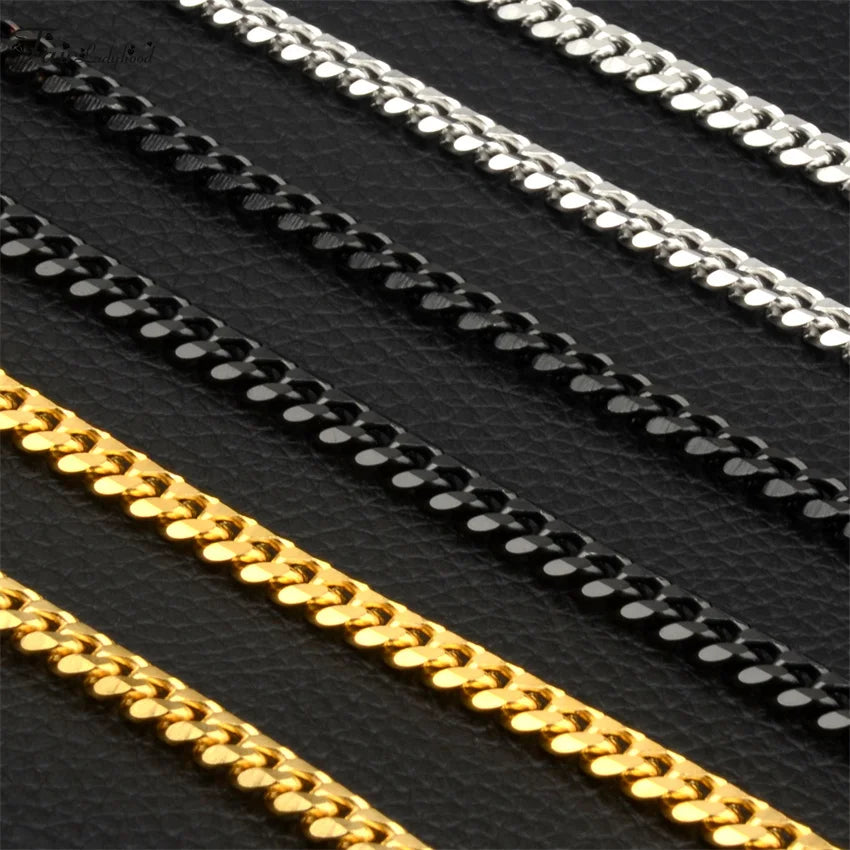 1 piece Size 3.6mm-9mm Men's Necklace Stainless Steel Cuban Link Chain Bracelet Necklace Steel Color Male Jewelry Pi-Mart