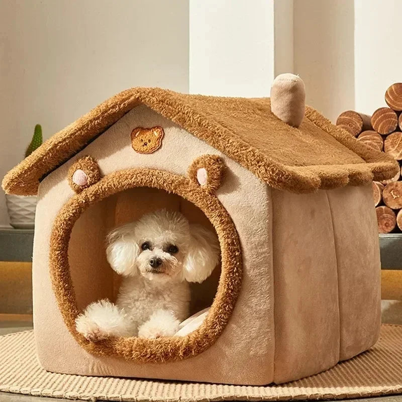 Winter Warm Foldable Pet House Detachable Washable Liner Comfort Kennel Bed for Small Medium Dogs and Cats Indoor Rest Nest Pi-Mart
