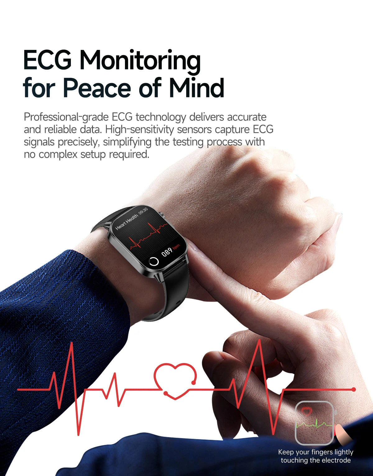 New Men Accurate Health Diagnosis ECG Smart Watch Blood Pressure Blood Oxygen Blood Fat Uric Acid Temp Bluetooth call Smartwatch Pi-Mart