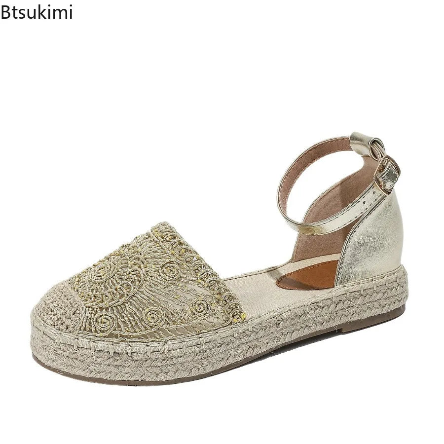 New 2026 Summer Women's Vintage Flats Hemp Rope Bottom Sandals Comfortable Sandals Women's Fisherman Sandals Sandalias De Mujer Pi-Mart
