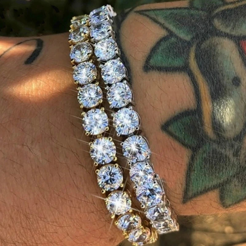 Hiphop Tennis Bracelet Homme Iced Out 3/4/5mm Cubic Zirconia Mens Crystal Chain on The Hand Hip-hop Streetwear Jewelry Male H086 Pi-Mart