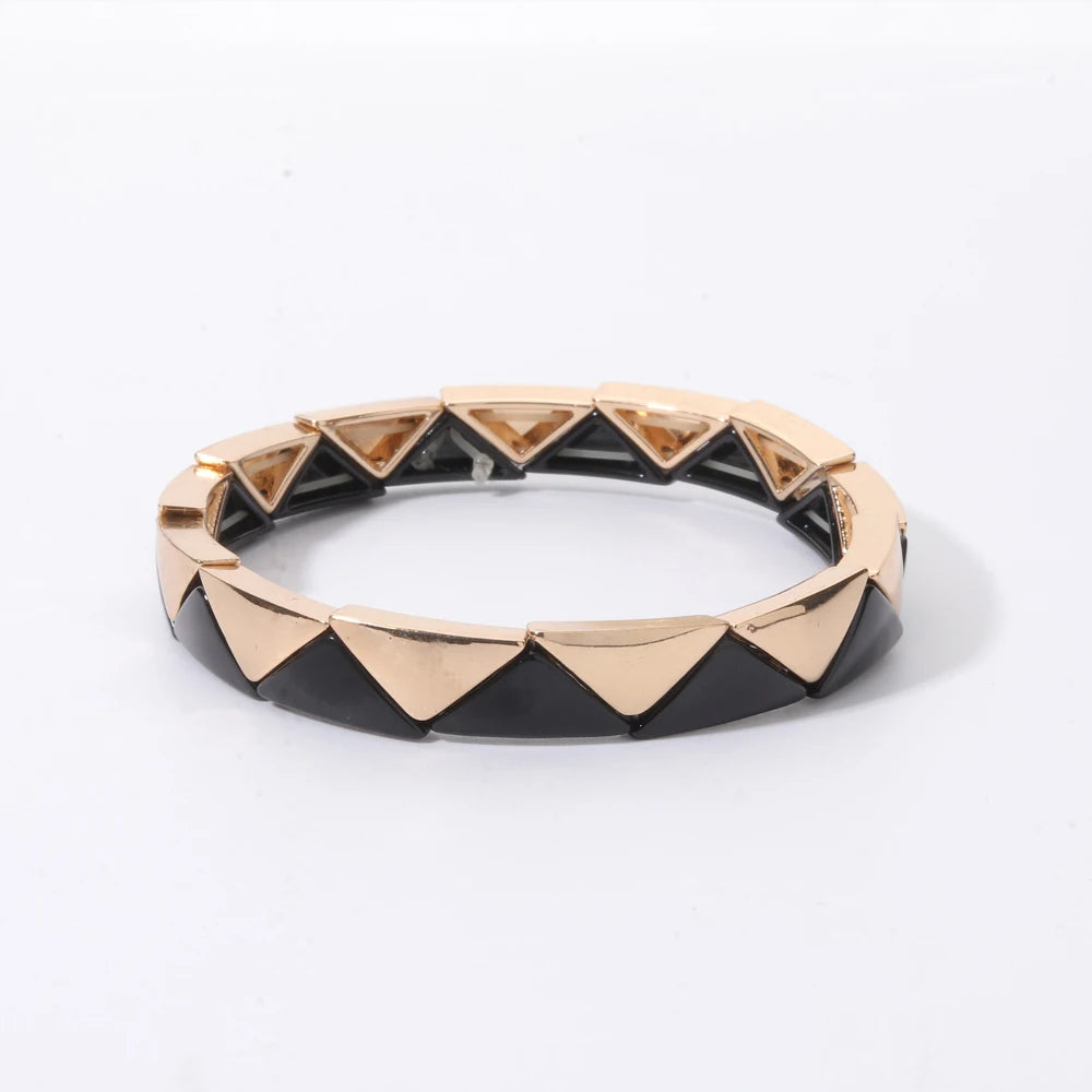2026 New Black Gold Color Beaded Bangle for Women and Men Handmade Elastic hand Wrist Bracelets Pi-Mart